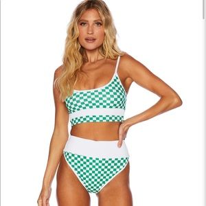 Beach Riot Green and White Checkered Bikini